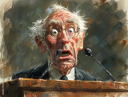 Cartoon politician making a speech, satirical and humorous photo