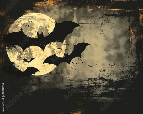 Drawn bats against a full moon, Halloween's favorite flyer photo