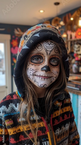 Face painting of a skeleton, Dia de los Muertos tribute