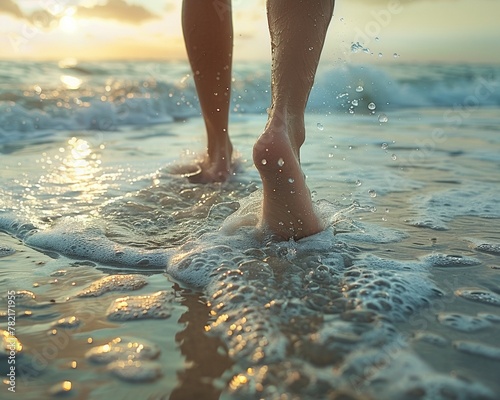 Feet of a woman walking on the beach, freedom in each step