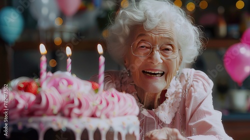 A Century of Radiance Attractive Bright Senior Woman Celebrating Her Hundredth Birthday with Joy and Grace
 photo