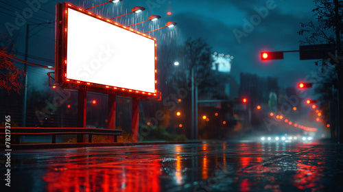 A 4K mockup of a billboard in an elegant night cityscape. The soft glow of city lights enhances the sophistication of the scene, while the billboard's message adds a touch of modernity to the classic 