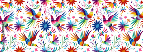 Big collection of traditional elements of Mexican pattern Otomi  flowers  leaves  birds  animal