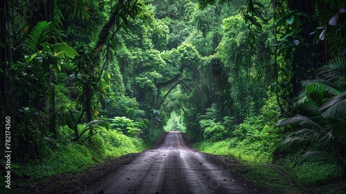 deep tropical jungles of southeast asia  green trees tunnel background  lush foliage and diverse fauna in scenic nature environment