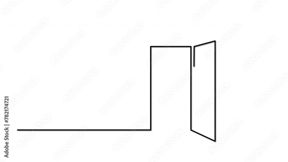 Open door silhouette self drawing animation. Animated line on white background. Open door silhouette self drawing animation. Animated line on white background.