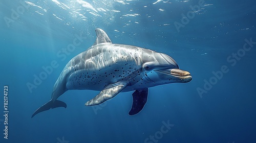 dolphin in deep ocean, marine wildlife photography capturing aquatic creatures in their natural habitat © Grapphy