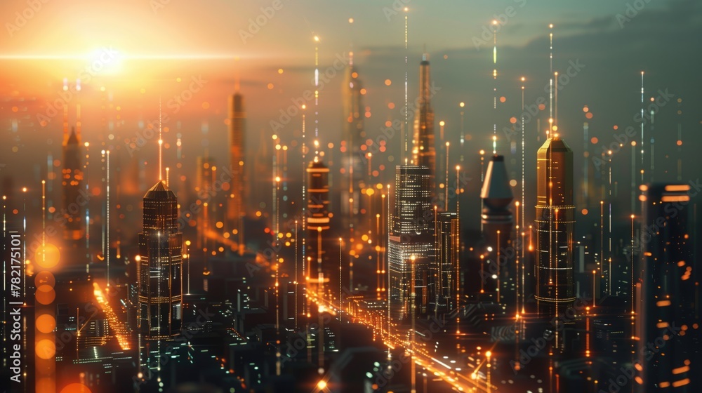 Futuristic city with wireless network connection concept , abstract communication technology concept, generative ai