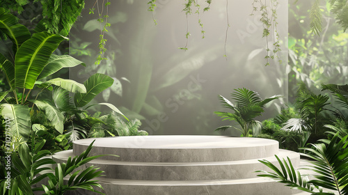plataforma vazia de mockup com plantas verdes e cores verdes photo
