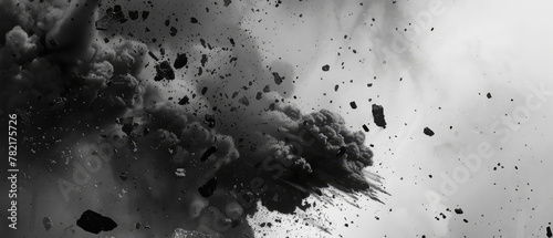 Monochrome explosion with debris and smoke