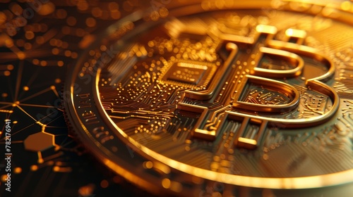 Bitcoin coins background close up view