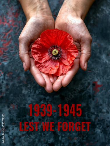 A person holding a red poppy flower in their hands, symbolizing Remembrance Day.