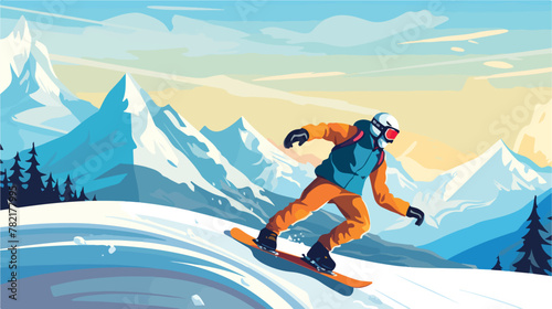 Snowboard winter sport mountain clipart vector illu