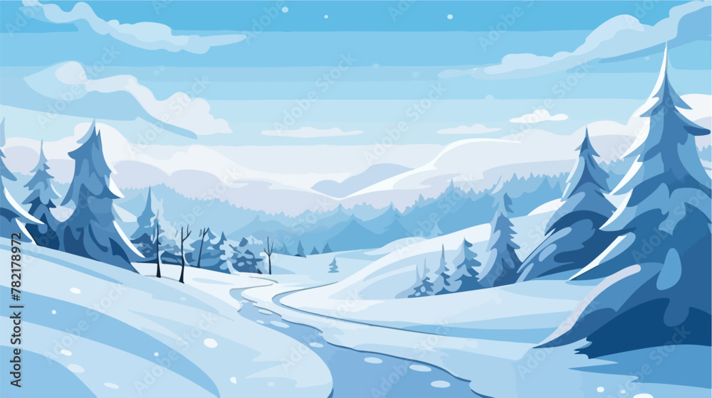 Snowscape nature scene icon 2d flat cartoon vactor