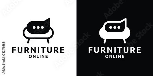 creative logo design combination of chairs with chat, talk, furniture, online communication, logo design templates, symbols, icons, vectors, creative ideas.