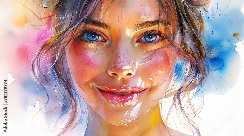 Vibrant Anime Girl: Expressive and Joyful Watercolor Painting