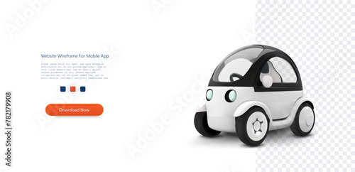 Futuristic Compact Car Concept on Transparent Background. Sleek, white eco-friendly vehicle design, presenting a forward-thinking approach to urban transportation. Vector illustration