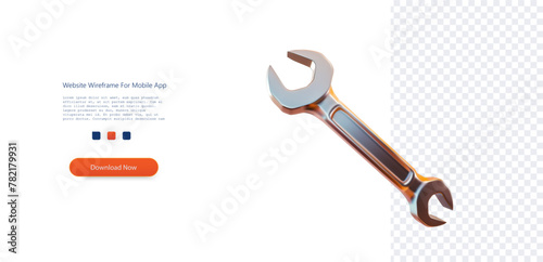Sleek Metallic Wrench Isolated on Transparent Background. Realistic 3D illustration of a polished silver wrench, a symbol of repair and manual work. 3d Wrench of Metallic Mechanic Tool. Vector