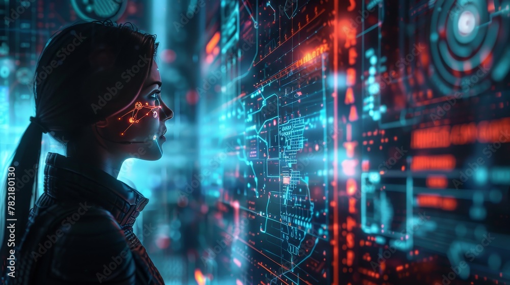 Illustrate the convergence of biology and technology in a futuristic cyber environment Illustrate the convergence of biology and technology in a futuristic cyber environment