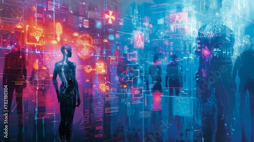 Illustrate the evolution of futuristic human society