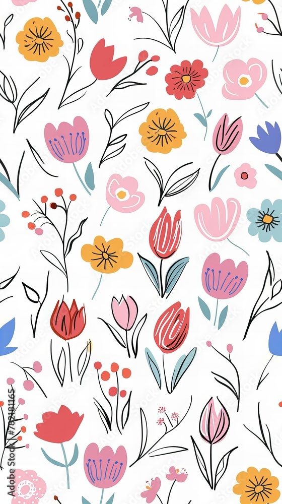 A seamless pattern of simple child's drawings, perfect for greeting cards or wallpaper