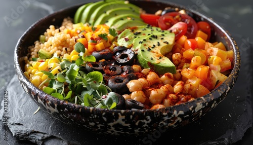 Nutrient,Rich Buddha Bowls, Capture the beauty and nourishment of Buddha bowls filled with an assortment of grains, vegetables, proteins, and healthy fats