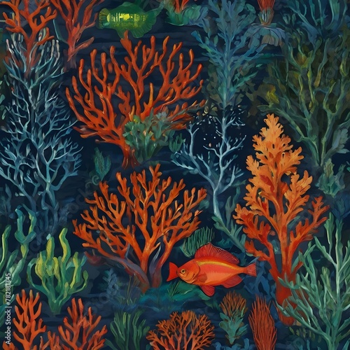 an underwater beauty of coral reefs seamless pattern, generative ai