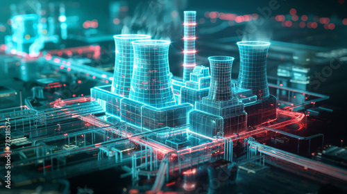 Aerial View of Wireframe Power Plant
