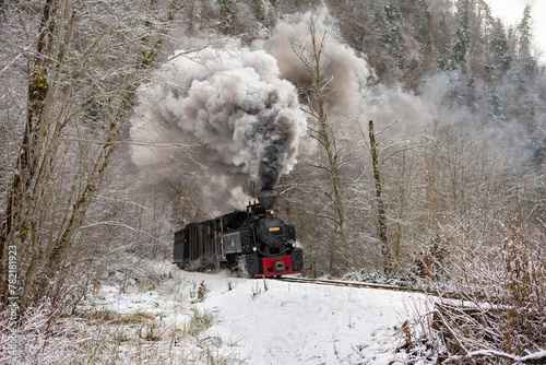 Mocanita Steam Train from Romania, town Viseu de Sus in the North of Carpathians 