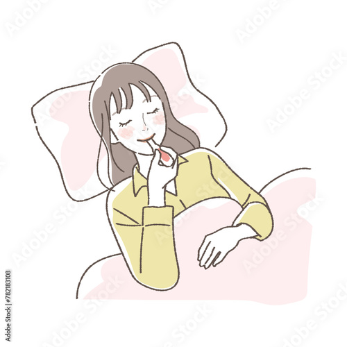Illustration of a woman measuring her basal body temperature.