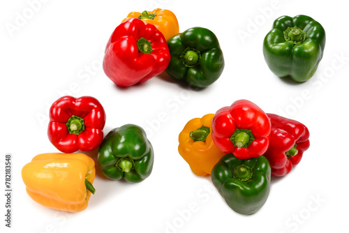 Group of bell peppers isolated on white background.