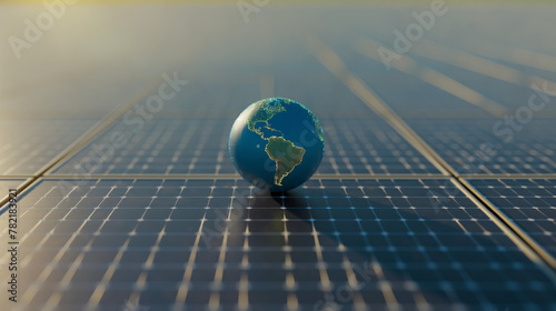 Backlit Miniature Earth on Solar Panels