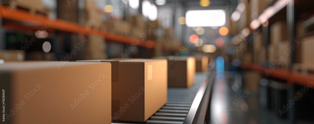 Cardboard box on conveyor belt in in boxes factory. Cardboard box on conveyor belt in in boxes factory.