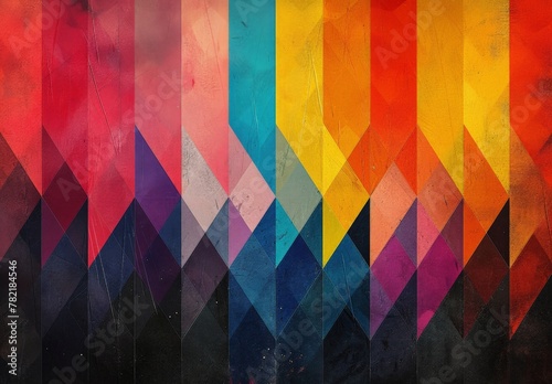 Vibrant Geometric Design with Red, Orange, Yellow, Green and Blue Colors on a Black Background