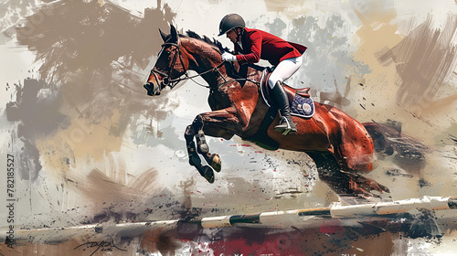Jumping Equestrian Sports Horse, generative Ai photo