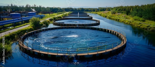 Eco-Friendly Water Treatment Facility Under Blue Skies. Concept Environmental Sustainability, Water Treatment, Eco-Friendly, Blue Skies, Facility