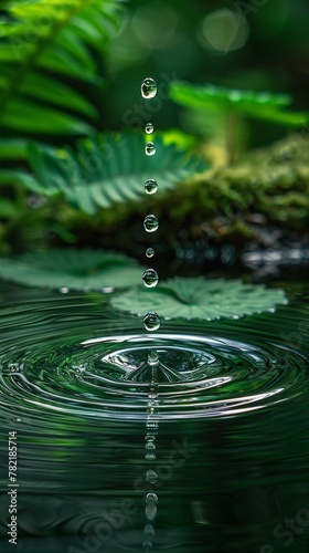 Green droplet, macro shot, the essence of life in water