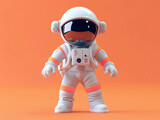 3d walking astronaut in white space suit and helmet. Front view.