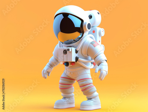 3d walking astronaut in white space suit and helmet