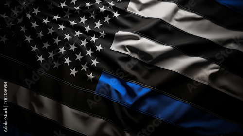 Draped Thin Blue Line American Flag with Black Background