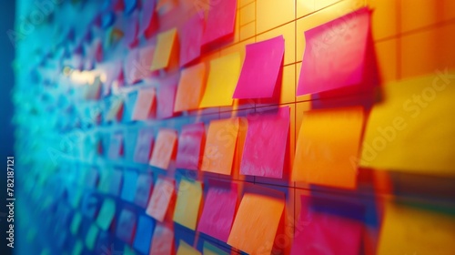 Vibrant sticky notes on a whiteboard, office meeting in UHD detail