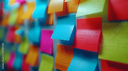 Vibrant sticky notes on a whiteboard  office meeting in UHD detail