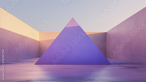 Abstract Triangle Art Installation in Pastel Tones with a Soft Gradient and Ambient Light.