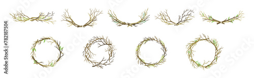 Bare Tree Branch Entangled in Wreath and Semi Circle Vector Set