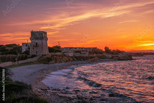 Fototapeta Naklejka Na Ścianę i Meble -  La Torretta beach on sunset in Bisceglie city in south Italy (Apulia, Italy)