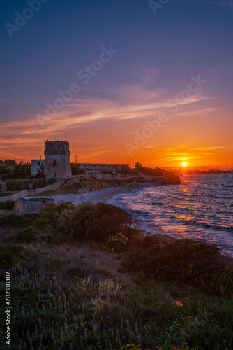 La Torretta beach on sunset in Bisceglie city in south Italy  Apulia  Italy 