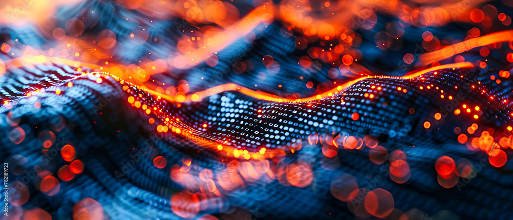 Abstract Digital Wave Technology, Futuristic Network and Data Flow Concept, Glowing Lines and Dots on Dark Background Abstract Digital Wave Technology, Futuristic Network and Data Flow Concept, Glowing Lines and Dots on Dark Background
