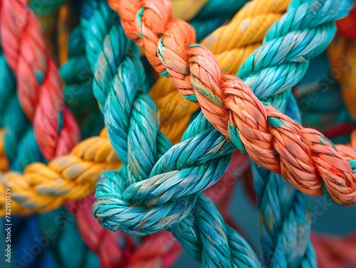 Close-up colored rope knots, concept of problems in business