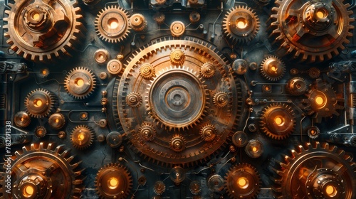 This steampunk copper banner features clockwork cogwheels as a background.
