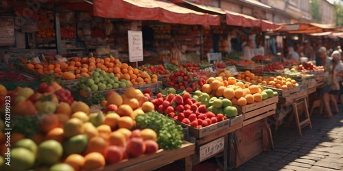  A market stall overflowing with juicy summer fruits