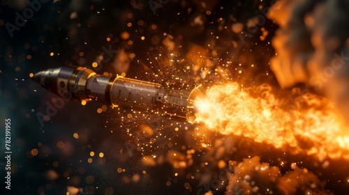 A close-up shot capturing the intense moment of a dynamite explosion in the air, with flames and sparks illuminating the darkness
